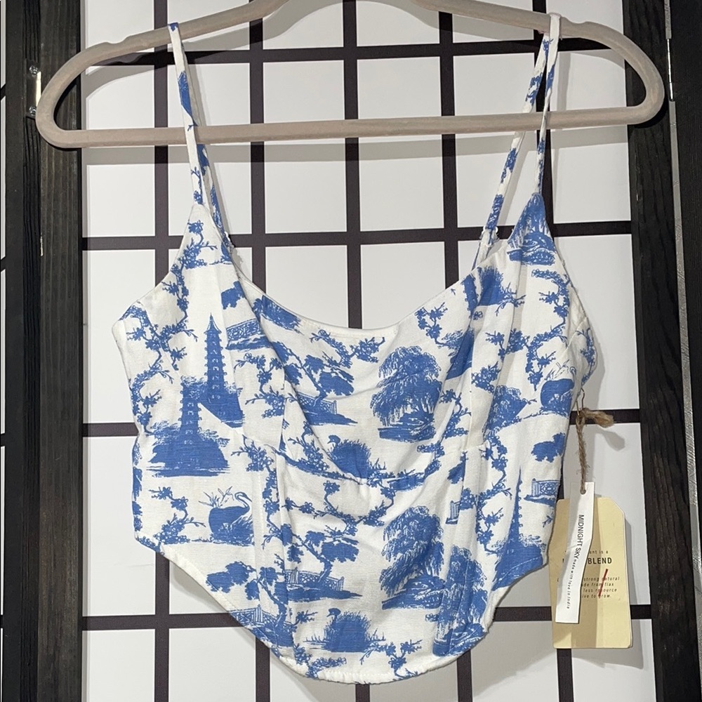 White and Blue Toile de Juoy Women's corset/crop top size m - NWT! - Picture 2 of 2